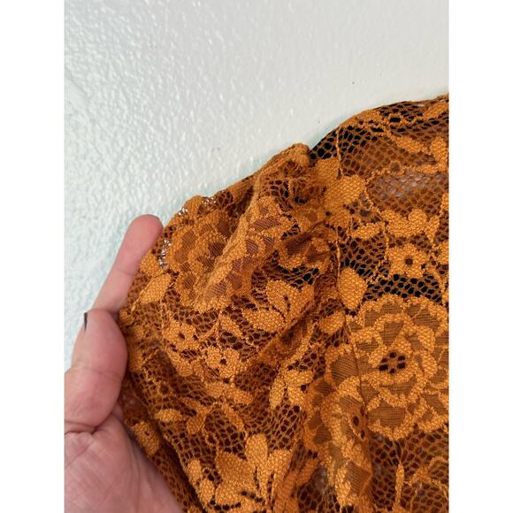 Jolie & Joy X Large Rust Bodysuit Mock Neck Floral Lace Sheer Whimsigoth Boho - Picture 5 of 9